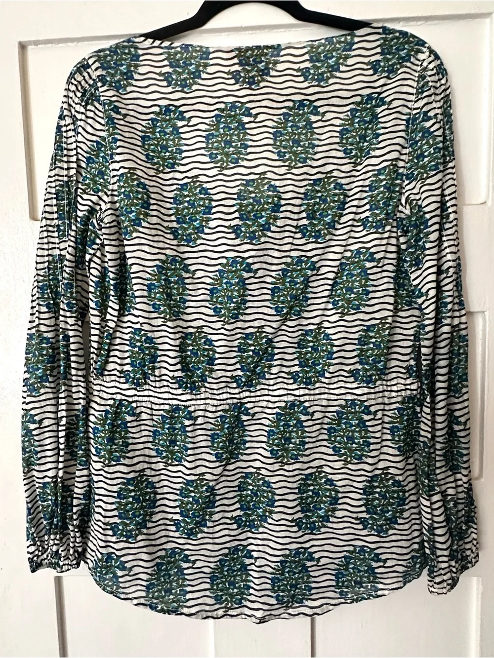 Tory Burch Blue & Green Floral Tie-Front Long Sleeve Tunic